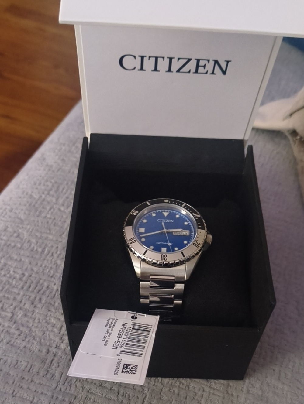 Citizen Automatic Sport Watch with Blue Dial and Silver Bracelet